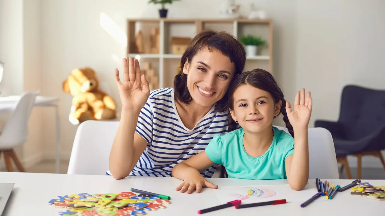 Child meeting new preschool teacher in Paramus classroom